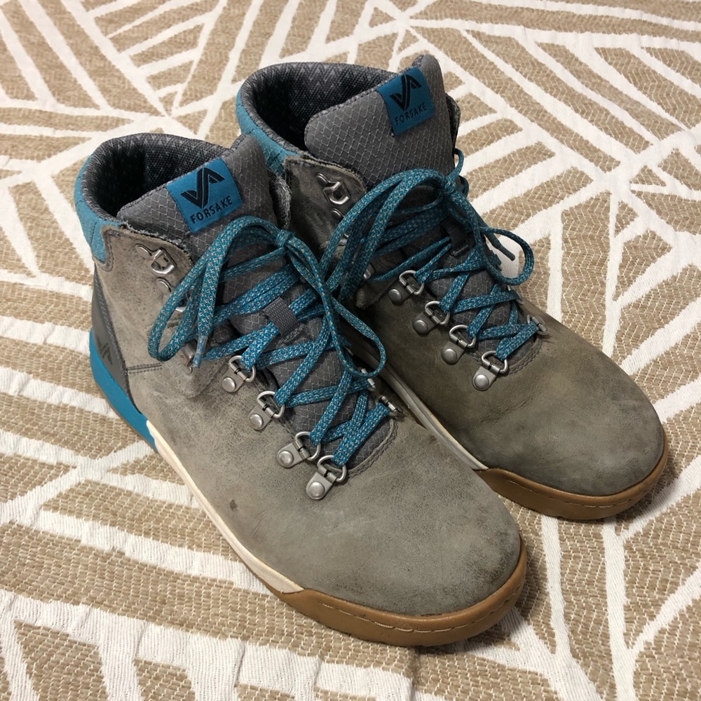Forsake Women's Gray Suede Ankle Boots with Teal Accents